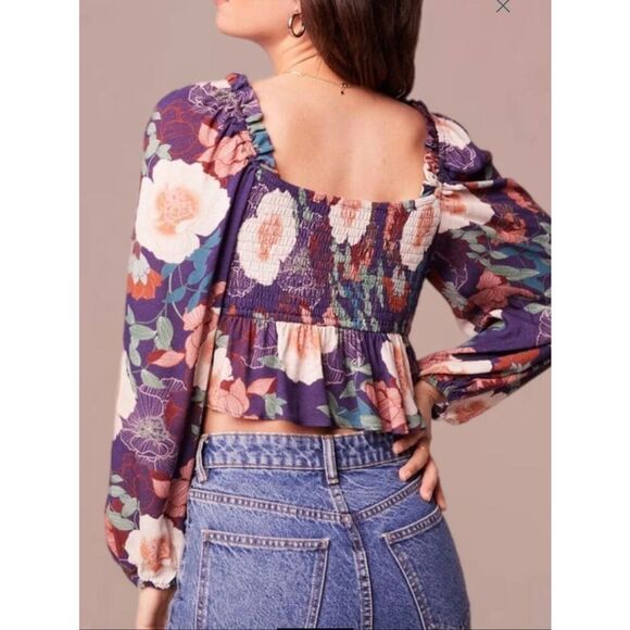 Band of the Free Floriane Purple/Orange Floral Boho Crop Top XS - Picture 2 of 5
